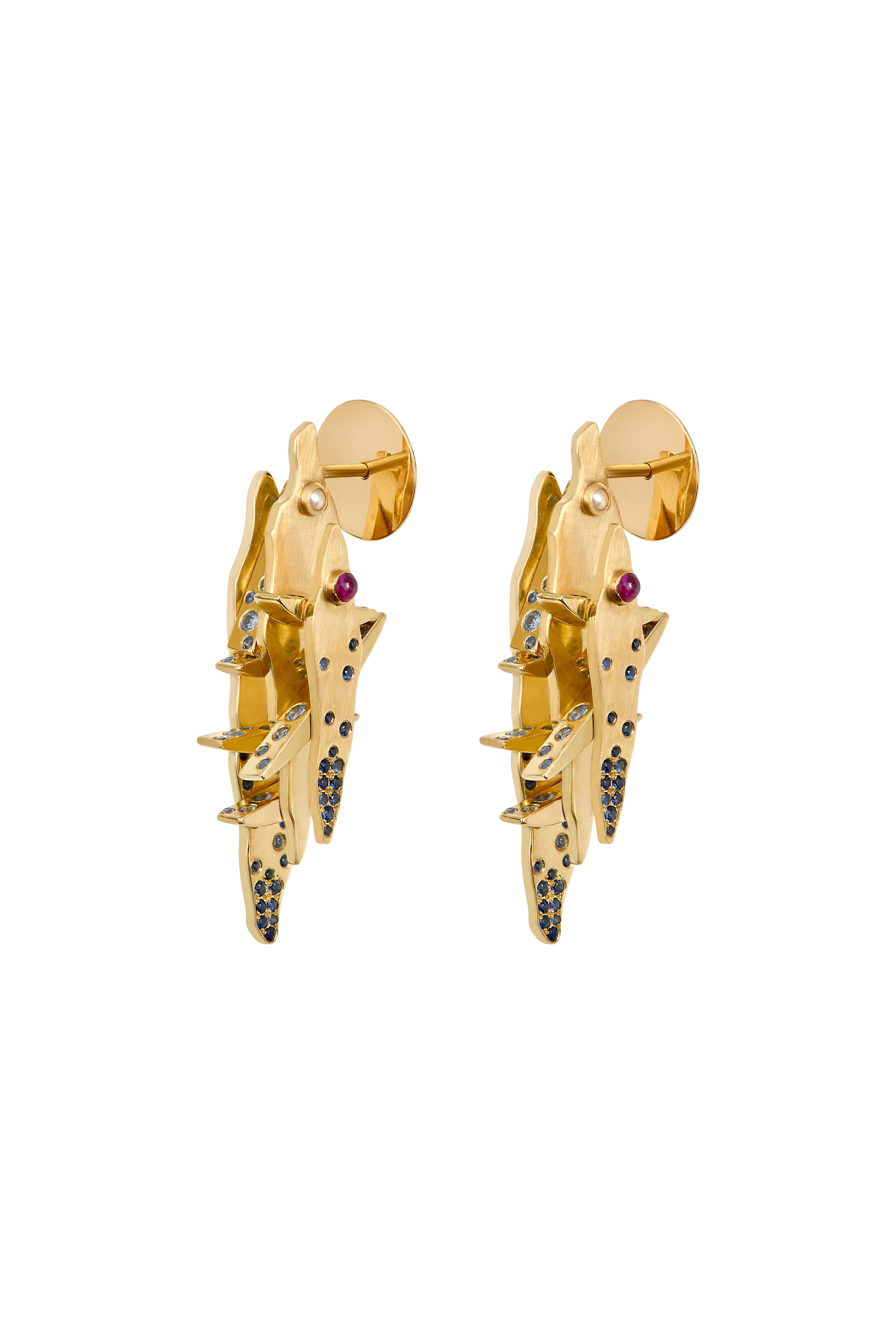 Jabal pearl ruby sapphire earrings