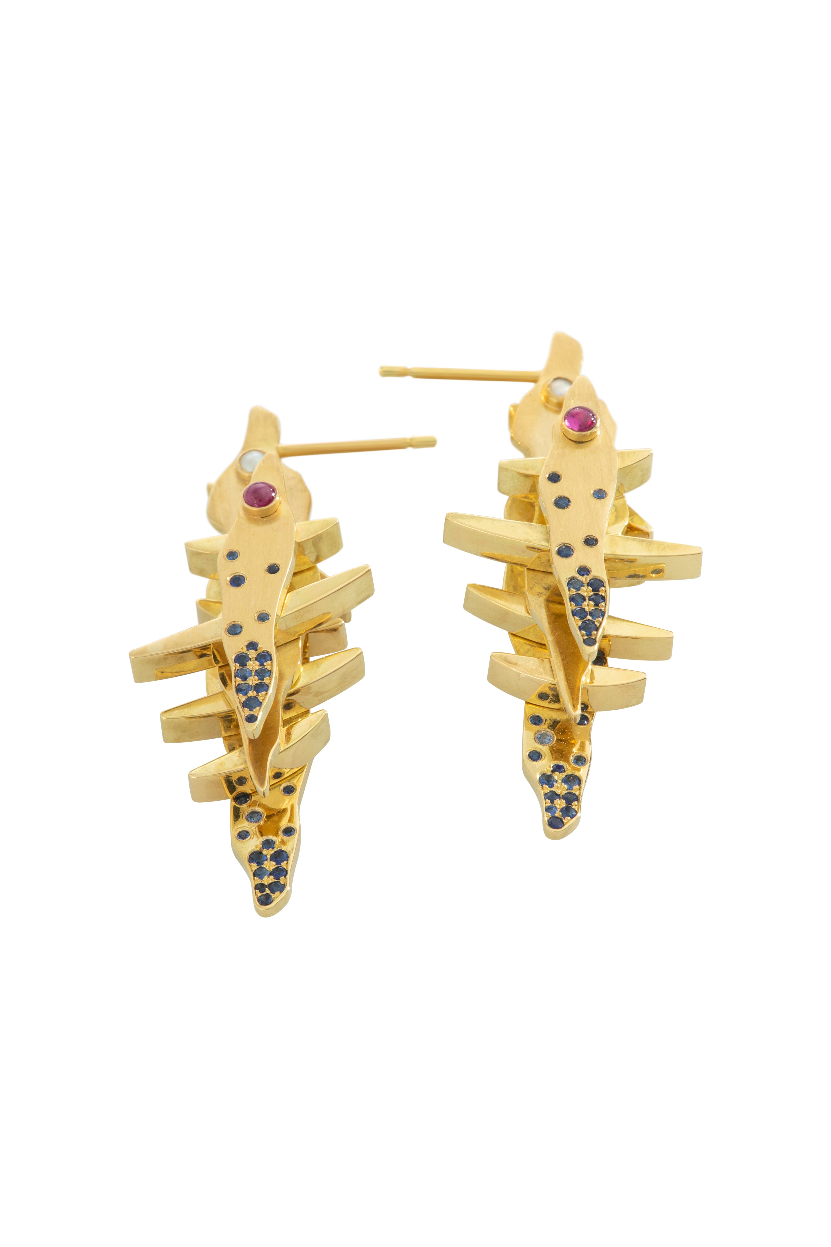 Jabal pearl ruby sapphire earrings